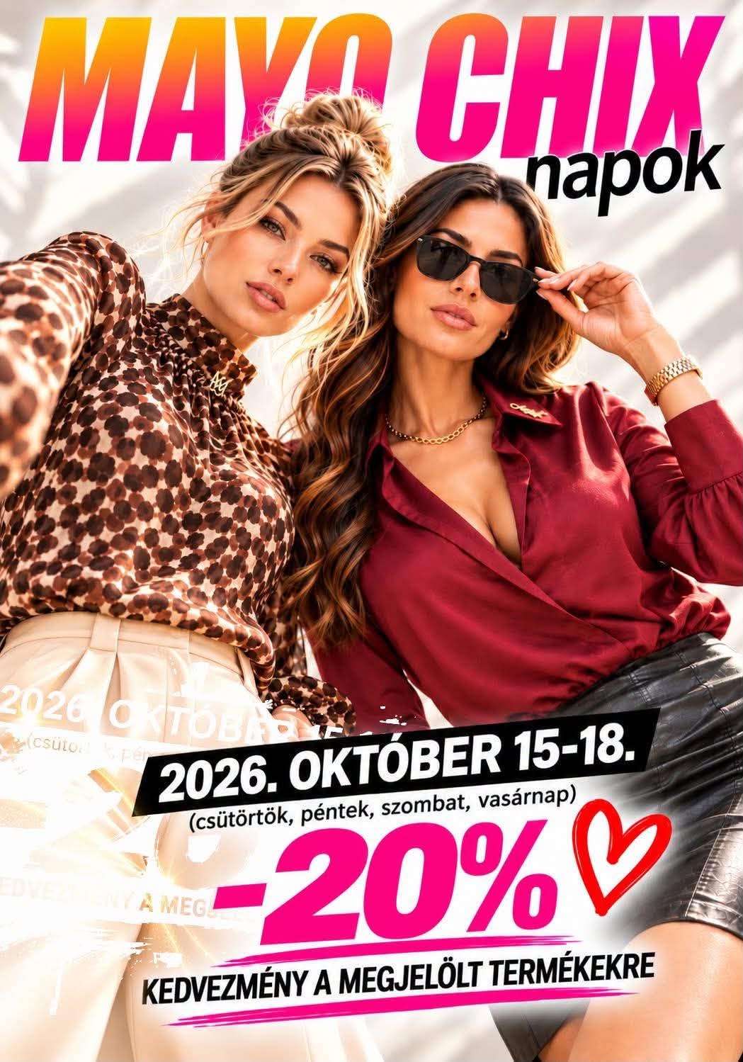 Mayo Chix napok: 2026. október 15–18., 20% kedvezmény a megjelölt termékekre